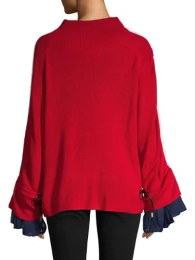 Shop Avantlook Ruffled Tie-sleeve Sweater In Wine Red