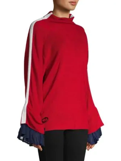 Shop Avantlook Ruffled Tie-sleeve Sweater In Wine Red