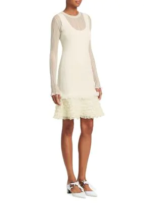 white sheer ruffle dress