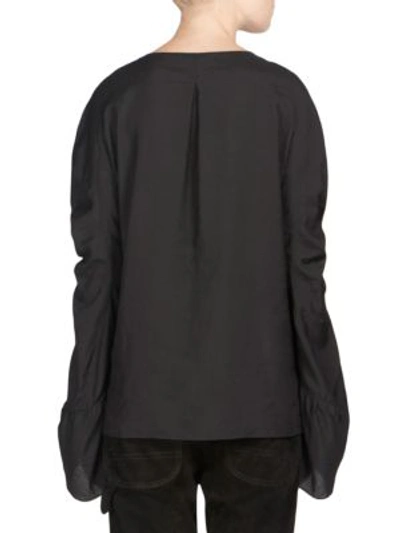 Shop Saint Laurent Ruched Split Neck-tie Blouse In Black
