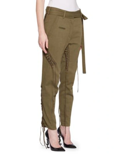 Shop Saint Laurent Belted Lace-up Army Pants In Khaki