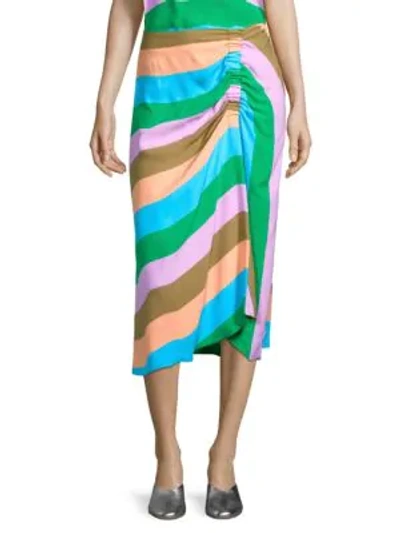 Shop Tibi Stripe Shirred Skirt In Stripe Multi