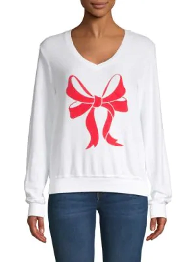 Shop Wildfox Bow Printed Sweater In Clean White