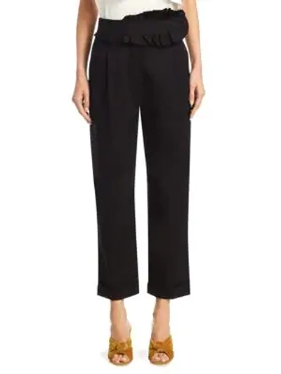 Shop Carven Ruffle-trimmed Cropped Cotton Pants In Black