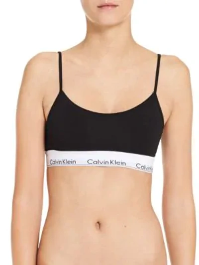 Shop Calvin Klein Modern Cotton Skinny Strap Bralette In Black