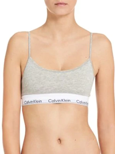 Shop Calvin Klein Modern Cotton Skinny Strap Bralette In Grey