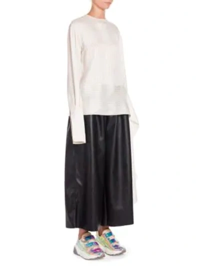 Shop Stella Mccartney Silk Stripe Side-tie Blouse In Natural