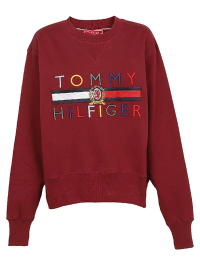 Shop Tommy Hilfiger Embroidered Logo Sweatshirt In Red