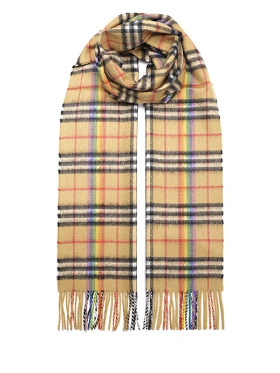 Shop Burberry Rainbow Check Scarf In Beige