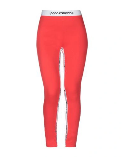 Paco Rabanne Logo Band Stirrup Stretch Leggings In Red | ModeSens