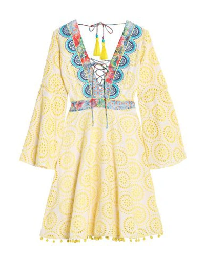 Shop Matthew Williamson Woman Mini Dress Yellow Size 6 Cotton, Silk