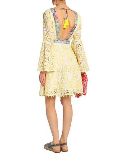 Matthew Williamson Lace-up Embroidered Broderie Anglaise Cotton And Silk-blend Dress In Yellow