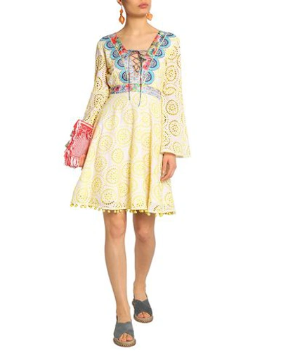 Matthew Williamson Lace-up Embroidered Broderie Anglaise Cotton And Silk-blend Dress In Yellow