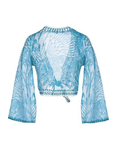 Shop Valerie Khalfon Wrap Cardigans In Turquoise