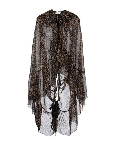 Shop Saint Laurent Woman Capes & Ponchos Khaki Size 8 Virgin Wool In Beige