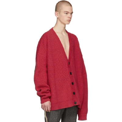 Shop Raf Simons Pink V-neck Leather Patch Cardigan In 03120 Pink