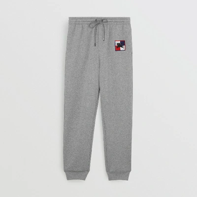 Shop Burberry Chequer Ekd Cotton Trackpants In Pale Grey Melange