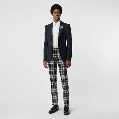 Shop Burberry Slim Fit Tartan Wool Cashmere Tailored Trousers In Black