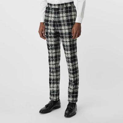 Shop Burberry Slim Fit Tartan Wool Cashmere Tailored Trousers In Black