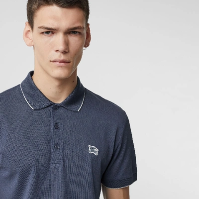 Shop Burberry Tipped Cotton Piqué Polo Shirt In Steel Blue