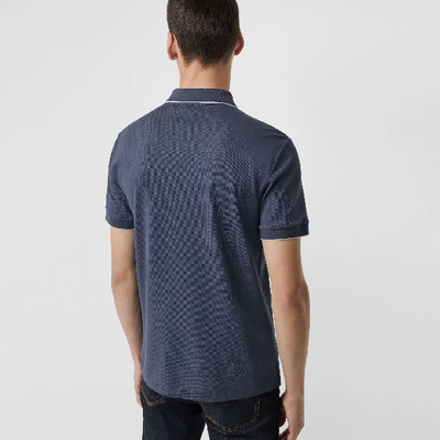 Shop Burberry Tipped Cotton Piqué Polo Shirt In Steel Blue