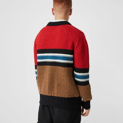 Shop Burberry Striped Wool Cashmere Sweater In Bright Red