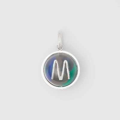 Shop Burberry Marbled Resin ‘m' Alphabet Charm In Palladio/ocean Blu