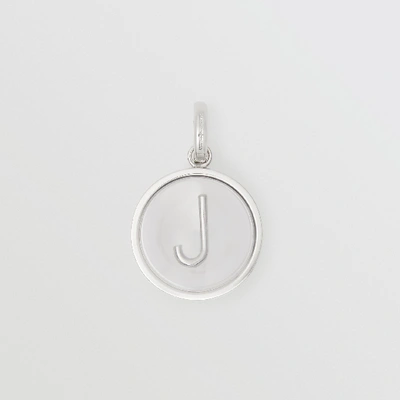 Shop Burberry Marbled Resin ‘j' Alphabet Charm In Palladio/nacre