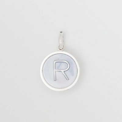 Shop Burberry Marbled Resin ‘r' Alphabet Charm In Palladio/nacre