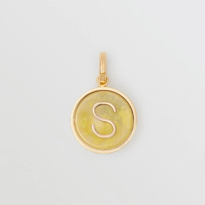 Shop Burberry Marbled Resin ‘s' Alphabet Charm In Gold/mimosa