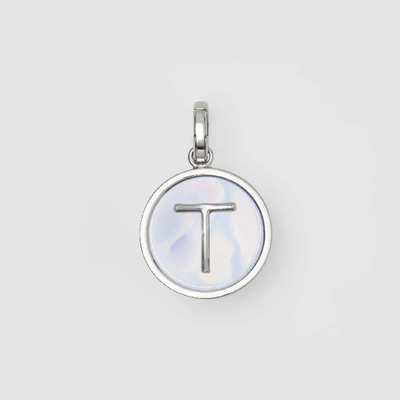 Shop Burberry Marbled Resin ‘t' Alphabet Charm In Palladio/nacre