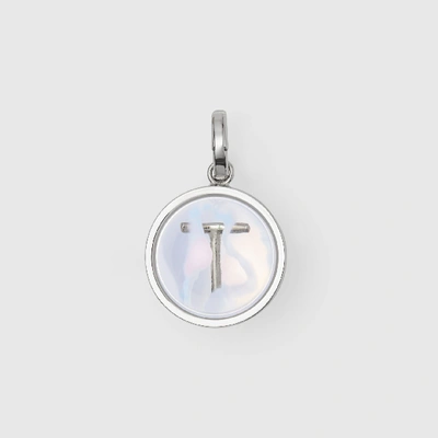 Shop Burberry Marbled Resin ‘t' Alphabet Charm In Palladio/nacre