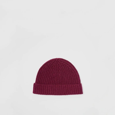 Shop Burberry Rib Knit Cashmere Beanie In Dark Elderberry