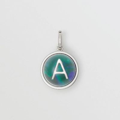 Shop Burberry Marbled Resin ‘a' Alphabet Charm In Palladio/ocean Blue