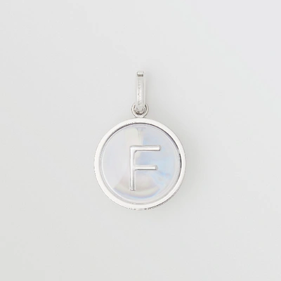 Shop Burberry Marbled Resin ‘f' Alphabet Charm In Palladio/nacre