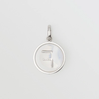 Shop Burberry Marbled Resin ‘f' Alphabet Charm In Palladio/nacre