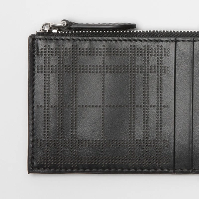 Shop Burberry Perforated Check Leather Zip Card Case In Black