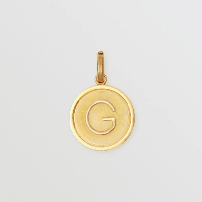 Shop Burberry Marbled Resin ‘g' Alphabet Charm In Gold/mimosa