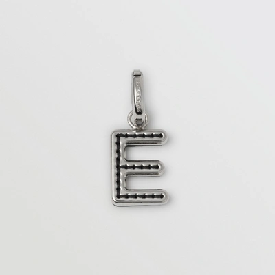 Shop Burberry Leather-topstitched ‘e' Alphabet Charm In Palladio/black