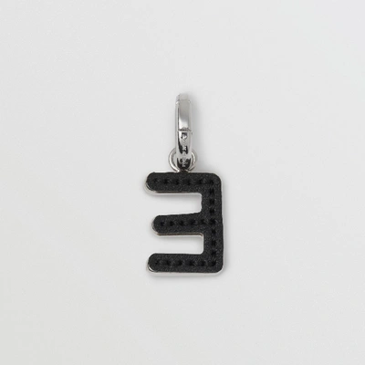 Shop Burberry Leather-topstitched ‘e' Alphabet Charm In Palladio/black