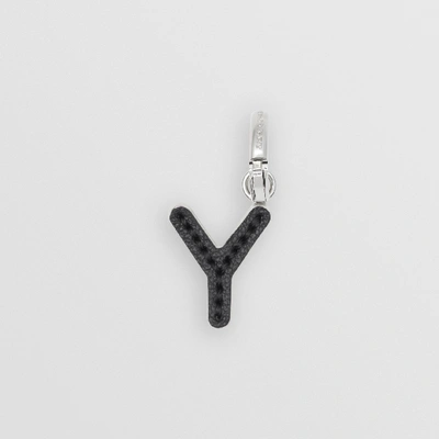 Shop Burberry Leather-topstitched ‘y' Alphabet Charm In Palladio/grey