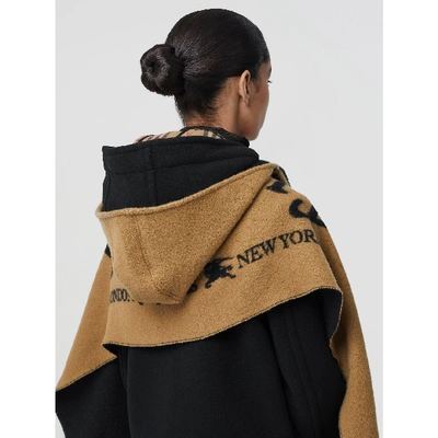 Shop Burberry Archive Logo Wool Cashmere Hooded Scarf In Hazelnut