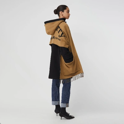 Shop Burberry Archive Logo Wool Cashmere Hooded Scarf In Hazelnut