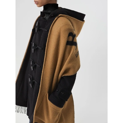 Shop Burberry Archive Logo Wool Cashmere Hooded Scarf In Hazelnut