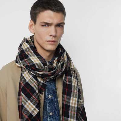 Shop Burberry Vintage Check Lightweight Cashmere Scarf In Black