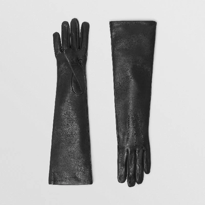 Shop Burberry Long Silk-lined Lambskin Gloves In Black