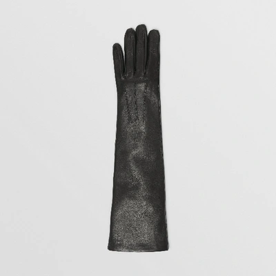 Shop Burberry Long Silk-lined Lambskin Gloves In Black