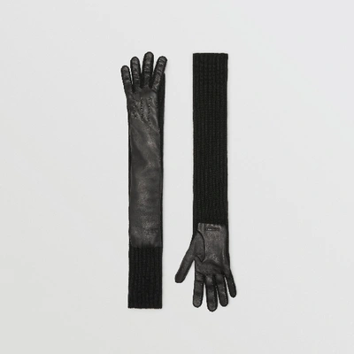 Shop Burberry Cashmere And Lambskin Longline Gloves In Black