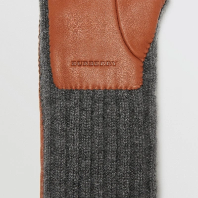 Shop Burberry Cashmere And Lambskin Longline Gloves In Tan/charcoal