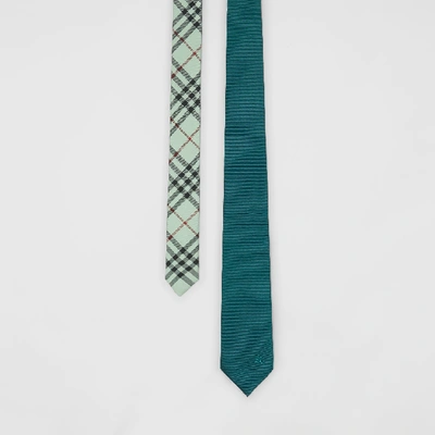 Shop Burberry Modern Cut Check Detail Silk Tie In Dark Cyan